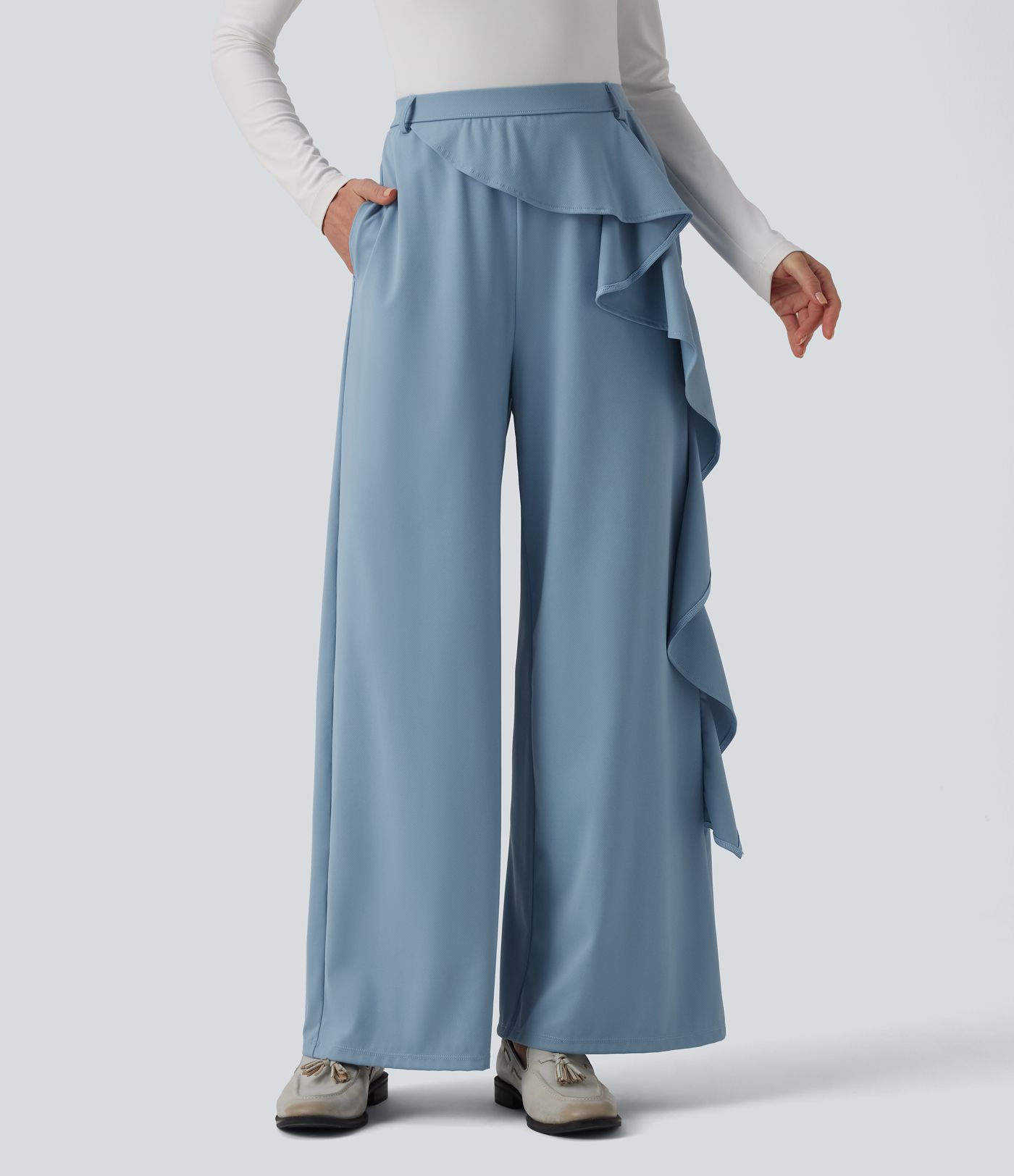 Halara Flex™ High Waisted Ruffle Wide Leg Quick Dry Work Pants with Pockets-UPF40+