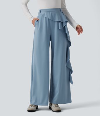 Halara Flex™ High Waisted Ruffle Wide Leg Quick Dry Work Pants with Pockets-UPF40+