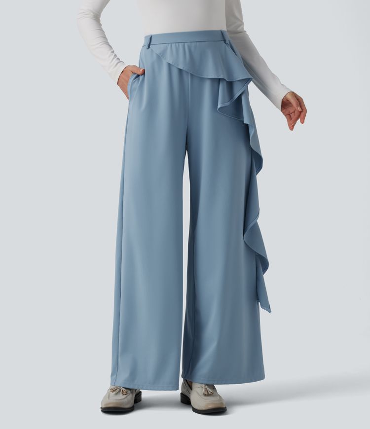 Halara Flex™ High Waisted Ruffle Wide Leg Quick Dry Work Pants with Pockets-UPF40+