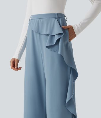 Halara Flex™ High Waisted Ruffle Wide Leg Quick Dry Work Pants with Pockets-UPF40+
