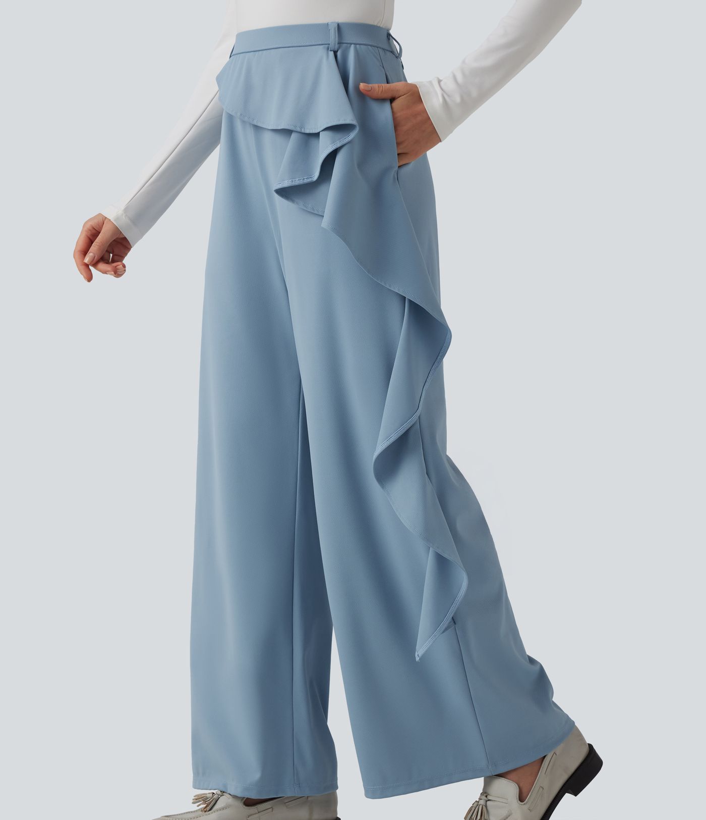 Halara Flex™ High Waisted Ruffle Wide Leg Quick Dry Work Pants with Pockets-UPF40+