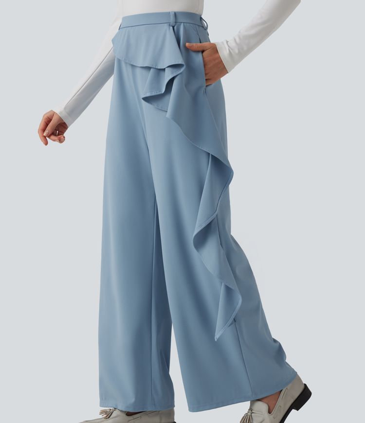 Halara Flex™ High Waisted Ruffle Wide Leg Quick Dry Work Pants with Pockets-UPF40+