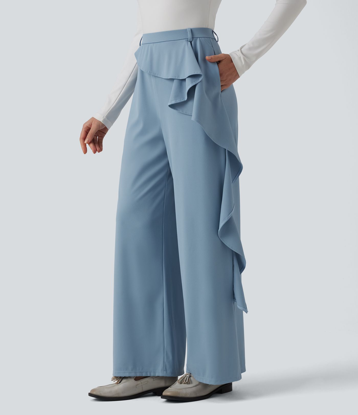 Halara Flex™ High Waisted Ruffle Wide Leg Quick Dry Work Pants with Pockets-UPF40+