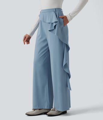 Halara Flex™ High Waisted Ruffle Wide Leg Quick Dry Work Pants with Pockets-UPF40+