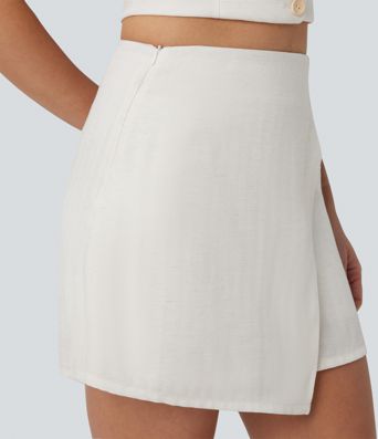 Mid Rise 2-in-1 Mini Casual Linen-Blend Skirt
