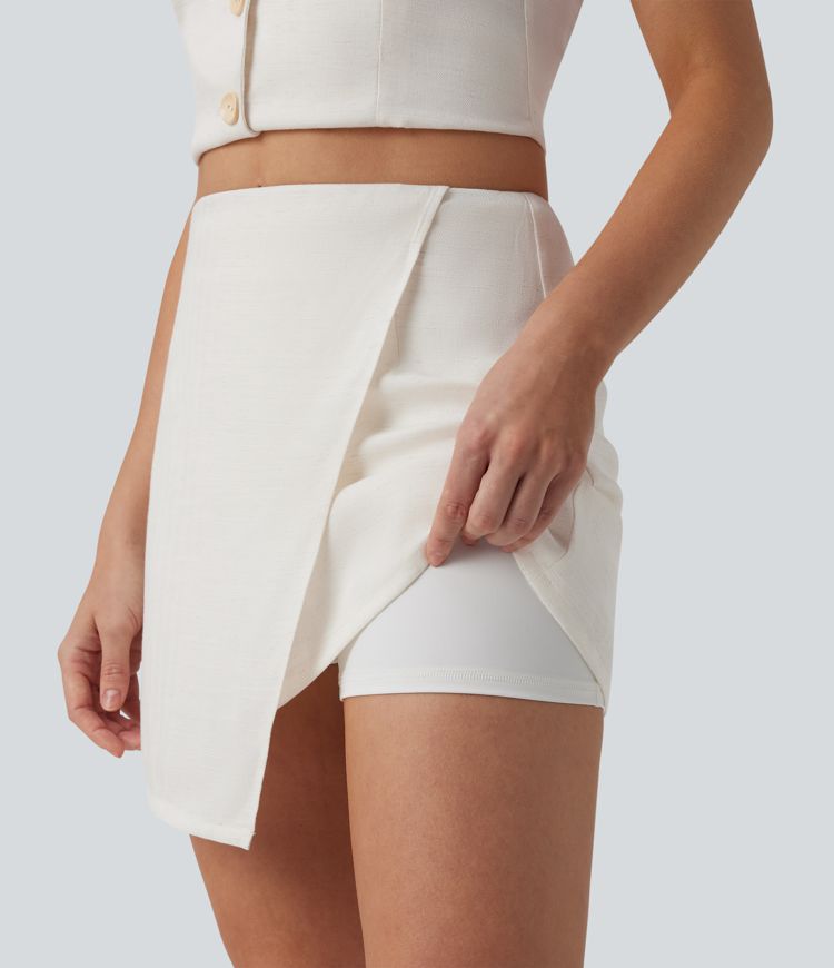 Mid Rise 2-in-1 Mini Casual Linen-Blend Skirt