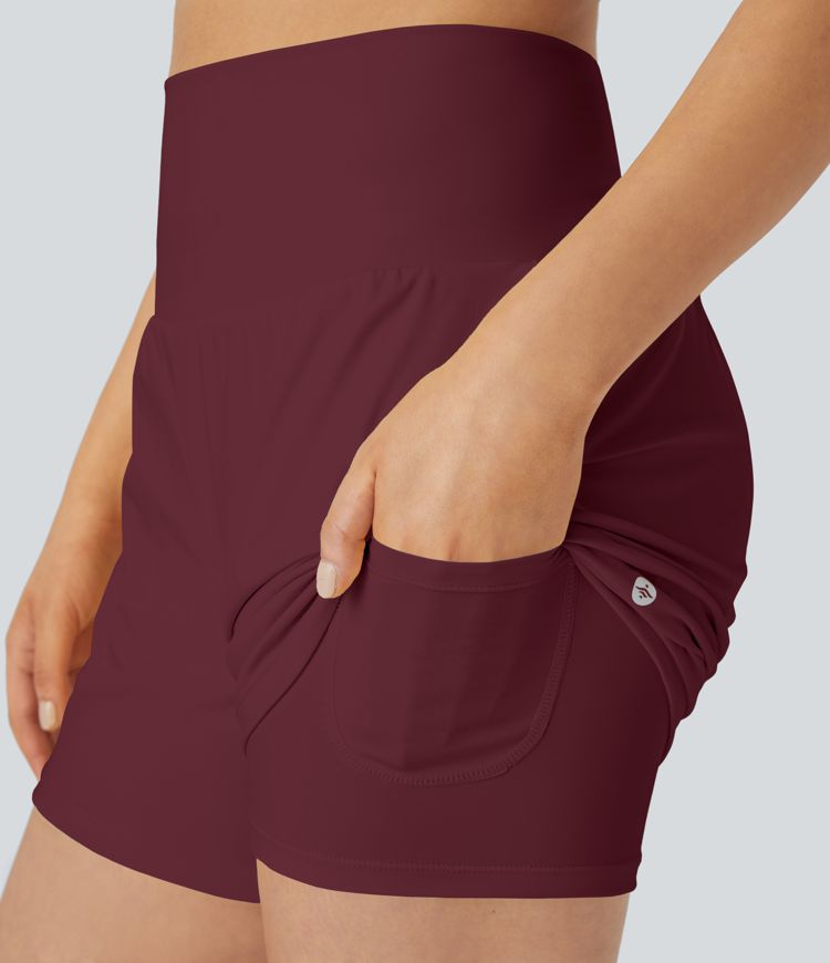 슈퍼 하이 웨이스트 백 포켓 사이드 히든 포켓 2-in-1 요가 반바지