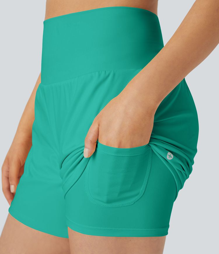 SoftlyZero™ Airy Super High Waisted 2-in-1  Cool Touch Yoga Running Shorts 5'' with Pockets-Longer Length