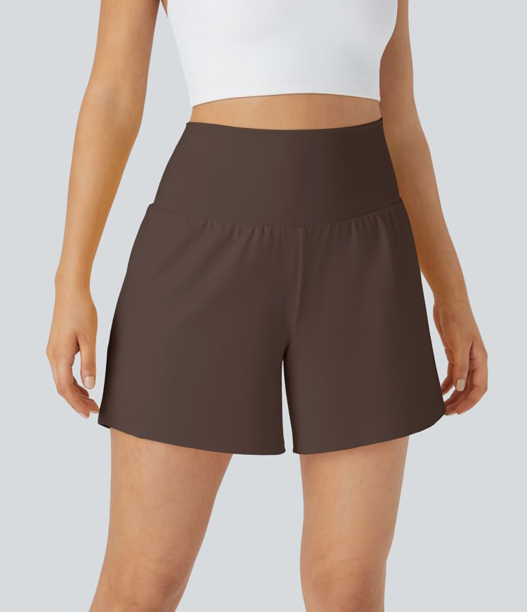 슈퍼 하이 웨이스트 백 포켓 사이드 히든 포켓 2-in-1 요가 반바지