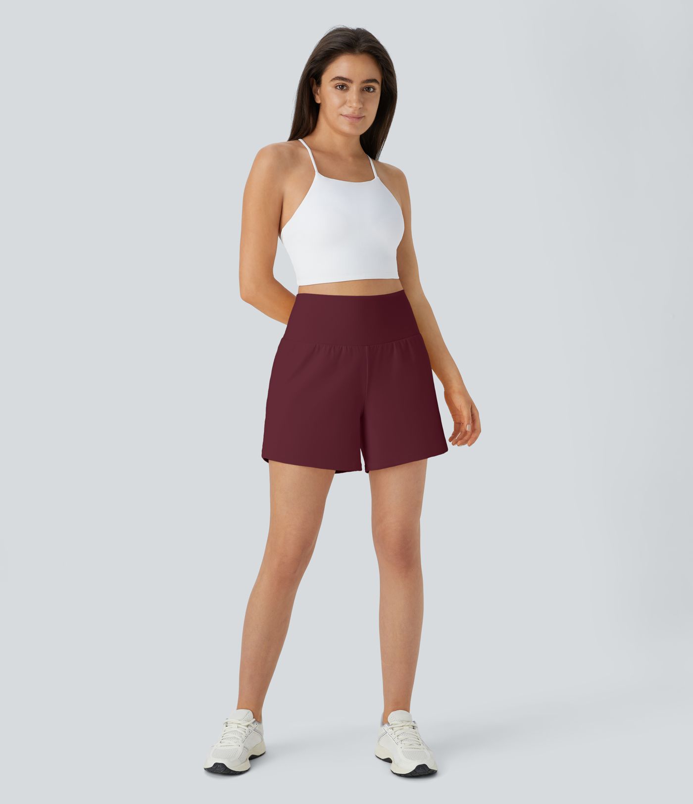 슈퍼 하이 웨이스트 백 포켓 사이드 히든 포켓 2-in-1 요가 반바지