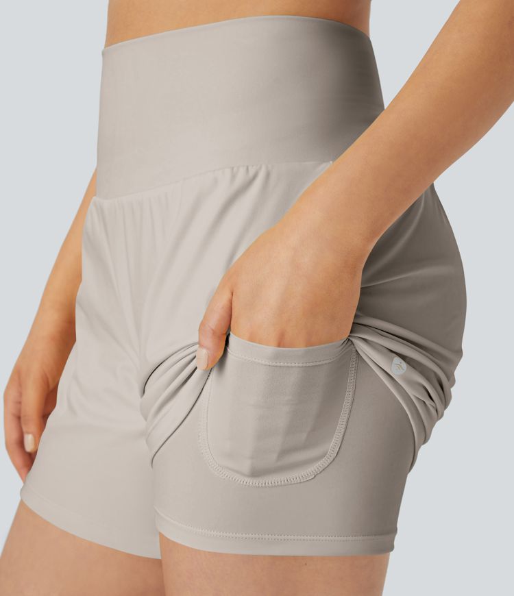SoftlyZero™ Airy Super High Waisted 2-in-1  Cool Touch Yoga Shorts 5'' with Pockets-Longer Length