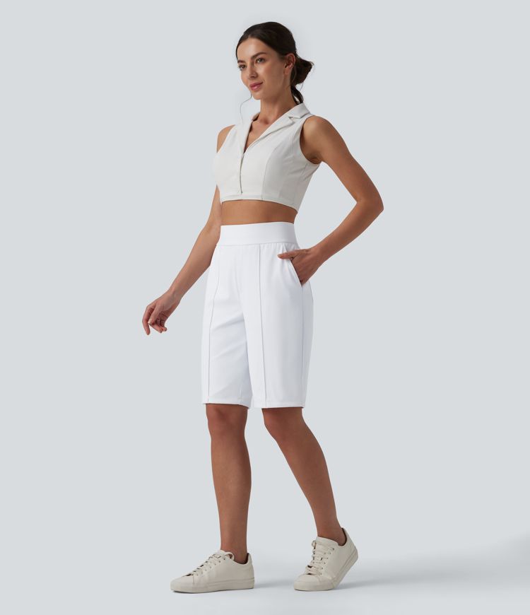 High Waisted Quick Dry Golf Shorts with Pockets 10''-Golf Tee-UPF40+