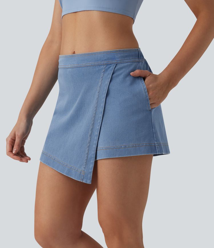 Jupe-short Halara Flex™ en jean casual taille mi-haute micro mini avec poches