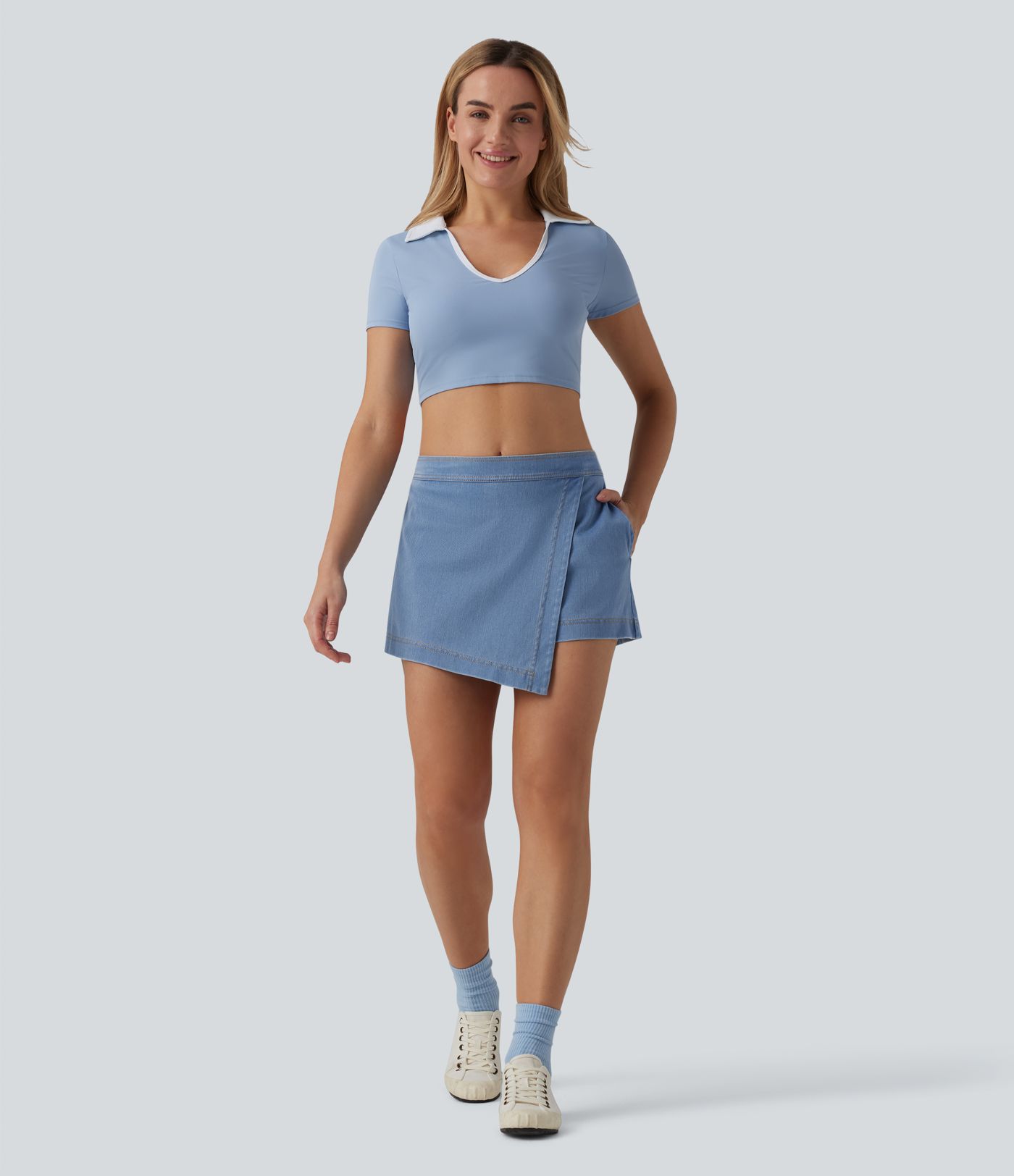 Jupe-short Halara Flex™ en jean casual taille mi-haute micro mini avec poches