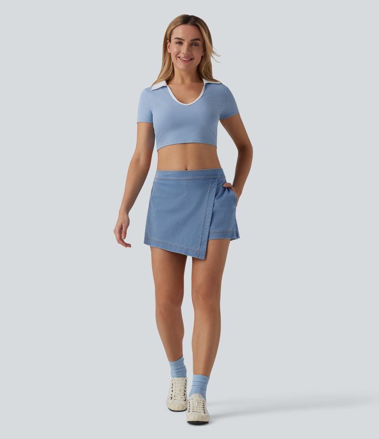 Jupe-short Halara Flex™ en jean casual taille mi-haute micro mini avec poches