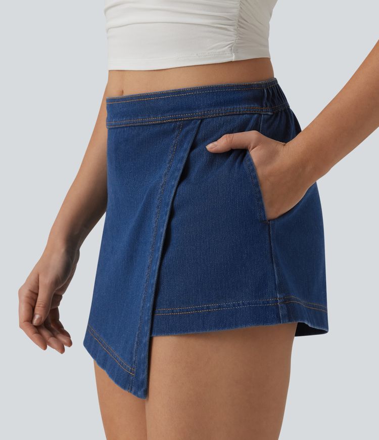 Jupe-short Halara Flex™ en jean casual taille mi-haute micro mini avec poches