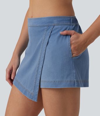 Jupe-short Halara Flex™ en jean casual taille mi-haute micro mini avec poches