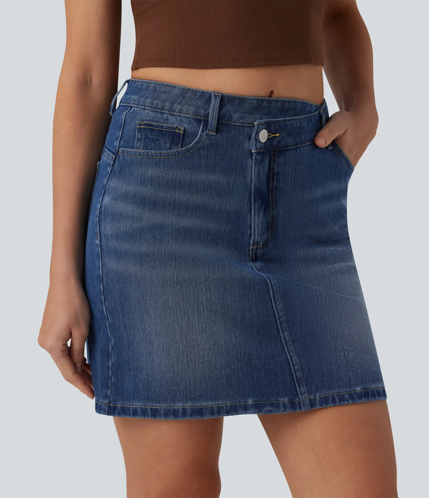 Halara Flex™ Asymmetric Mid Rise Mini Denim Casual Skirt with Pockets