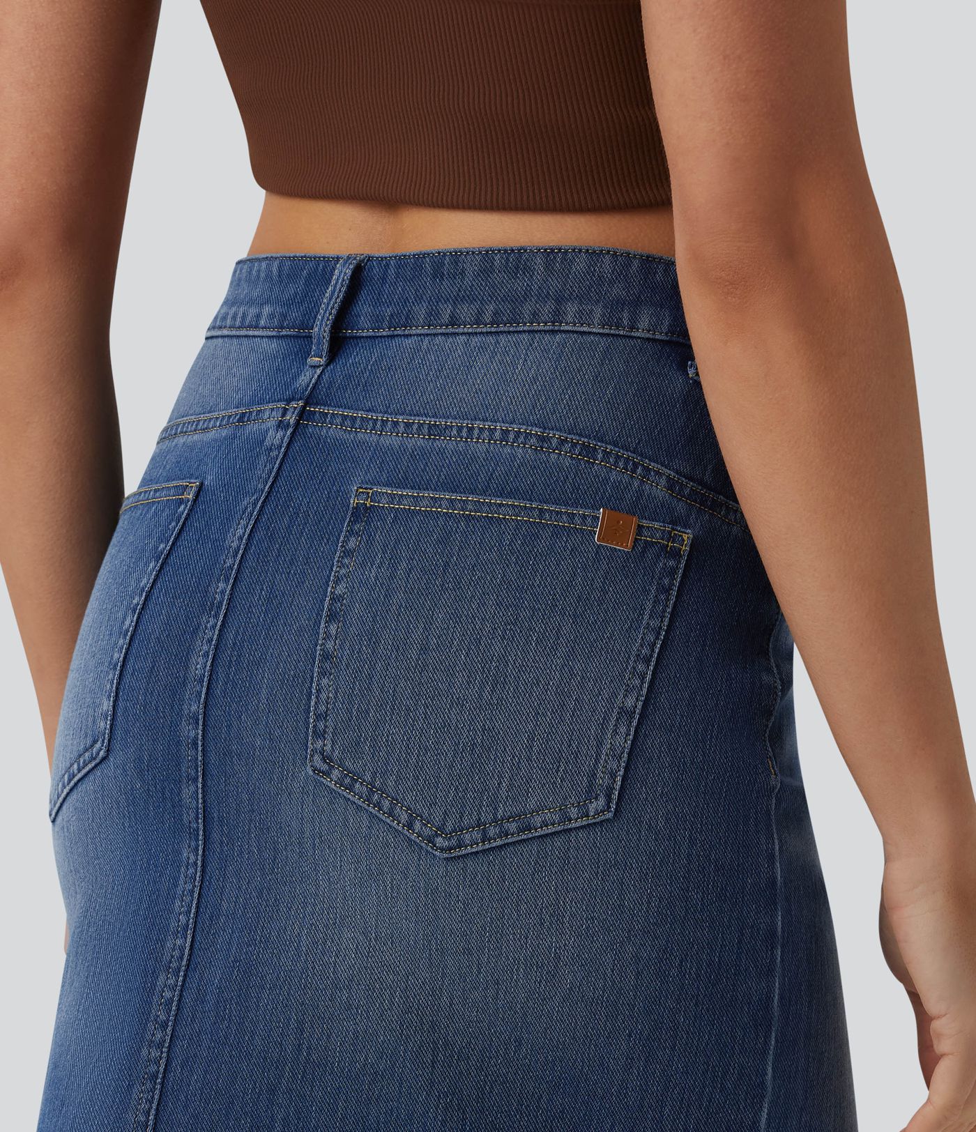 Halara Flex™ Asymmetric Mid Rise Mini Denim Casual Skirt with Pockets