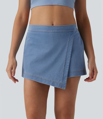 Jupe-short Halara Flex™ en jean casual taille mi-haute micro mini avec poches