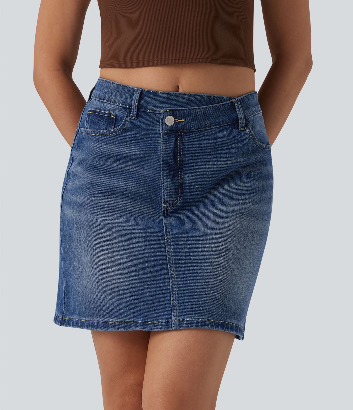 Halara Flex™ Asymmetric Mid Rise Mini Denim Casual Skirt with Pockets
