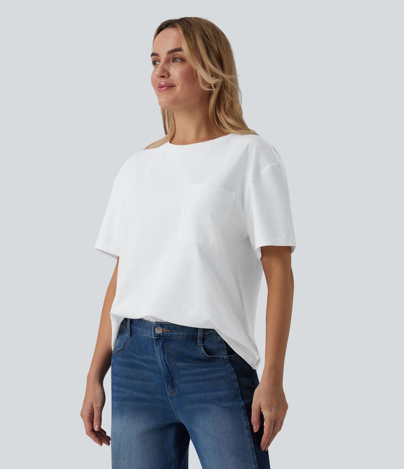 T-shirt casual oversize col rond manches courtes en coton avec poche