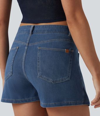 Halara Flex™ - Lässiger Micro-Skort aus Denim mit mittelhohem Crossover-Bund und mehreren Taschen