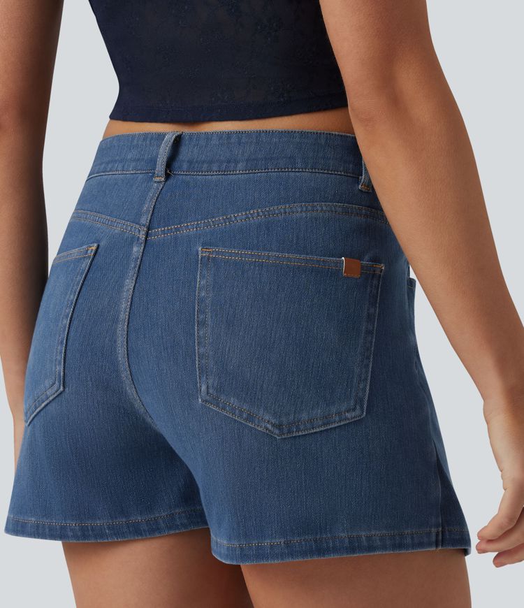 Halara Flex™ - Lässiger Micro-Skort aus Denim mit mittelhohem Crossover-Bund und mehreren Taschen