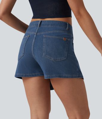 Halara Flex™ - Lässiger Micro-Skort aus Denim mit mittelhohem Crossover-Bund und mehreren Taschen