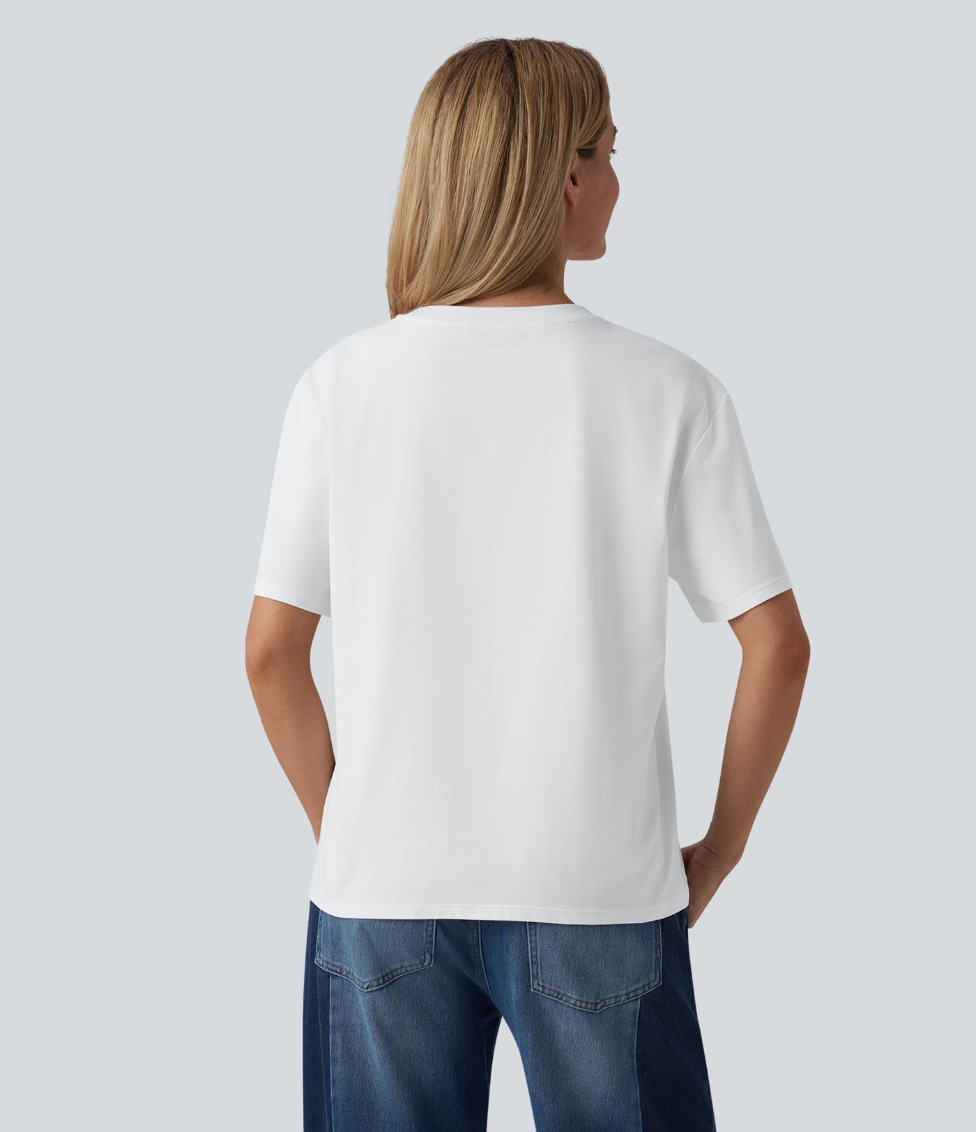 T-shirt casual oversize col rond manches courtes en coton avec poche