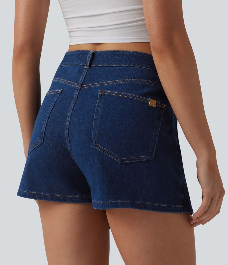 Halara Flex™ Mid Rise Asymmetric Denim Micro Casual Skort with Pockets
