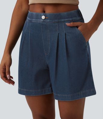 Halara Flex™ Mid Rise Denim Casual Bermuda Shorts with Pockets