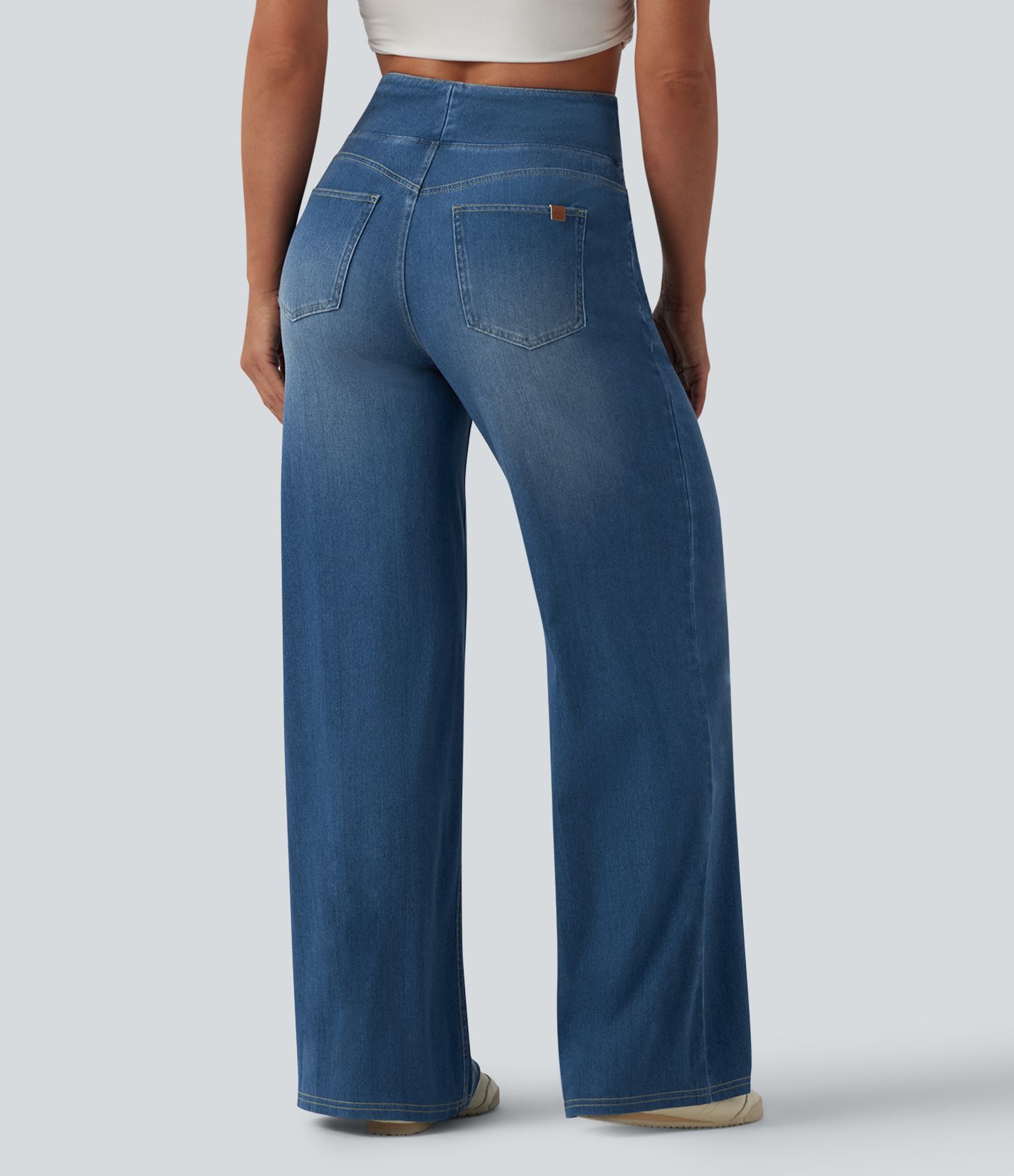 Halara Flex™ High Waisted Tummy Control Wide Leg Washed Casual Jeans with Pockets