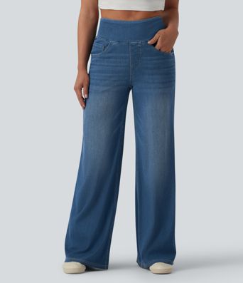 Halara Flex™ High Waisted Tummy Control Wide Leg Draped Lyocell Washed Casual Jeans with Pockets Halara Flex™ High Waisted Tummy Control Wide Leg Draped Lyocell Washed Casual Jeans with Pockets