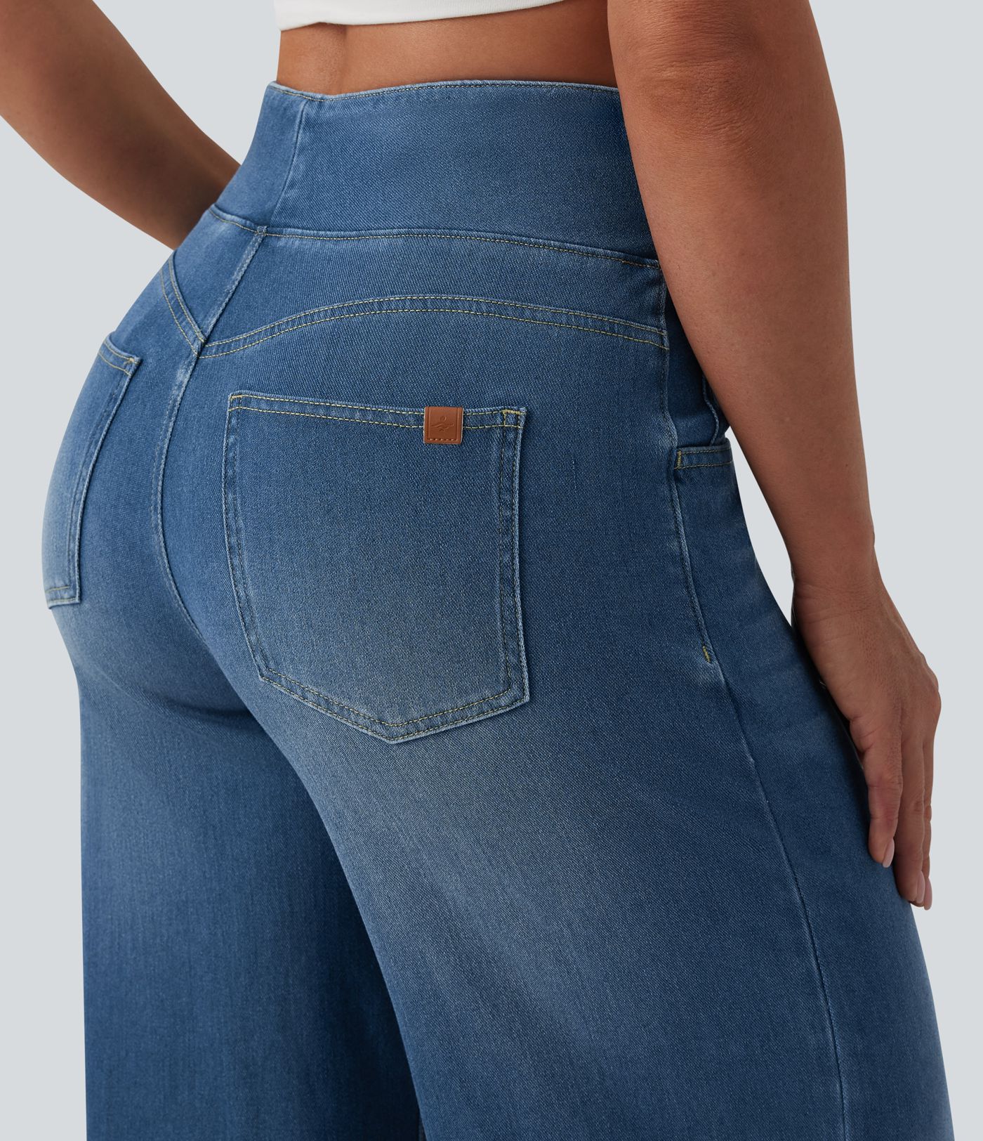Halara Flex™ High Waisted Tummy Control Wide Leg Washed Casual Jeans with Pockets