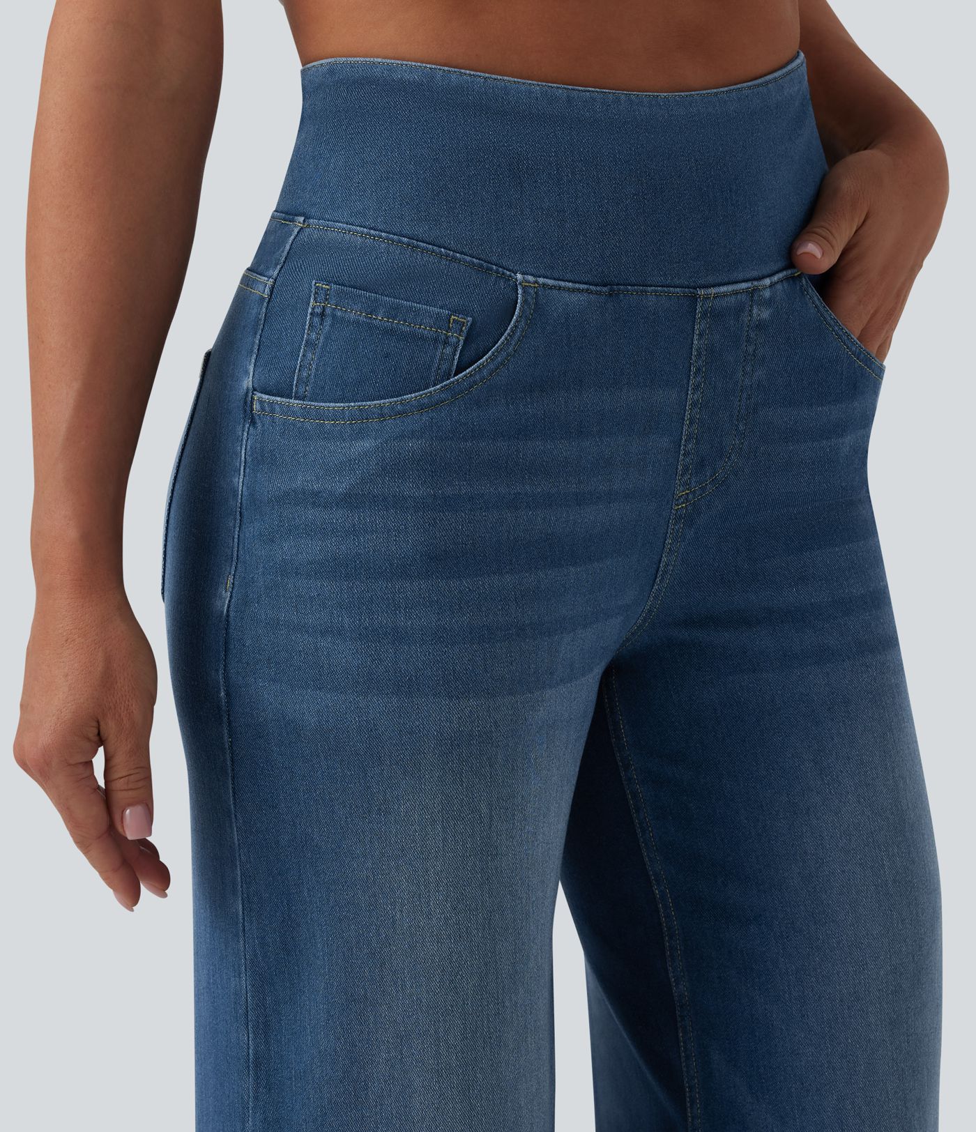 Halara Flex™ High Waisted Tummy Control Wide Leg Washed Casual Jeans with Pockets