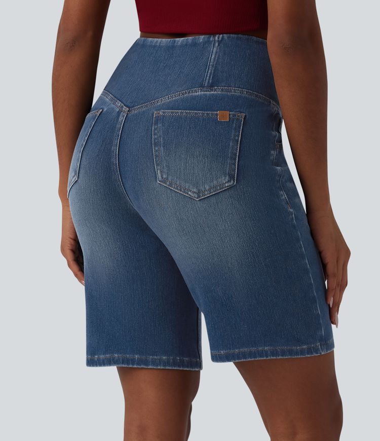 Halara Flex™ High Waisted Crossover Tummy Control Denim Casual Shorts with Pockets