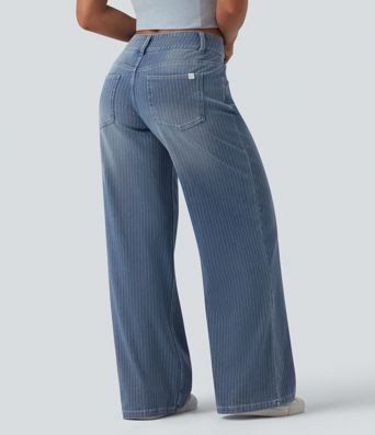 Halara Flex™ - Lässige Jeans mit niedrigem Bund, mehreren Taschen, Streifen und weitem Bein