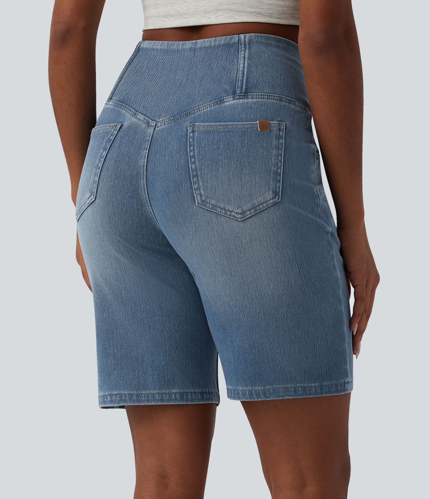 Halara Flex™ High Waisted Crossover Tummy Control Denim Casual Shorts with Pockets