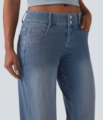 Halara Flex™ - Lässige Jeans mit niedrigem Bund, mehreren Taschen, Streifen und weitem Bein
