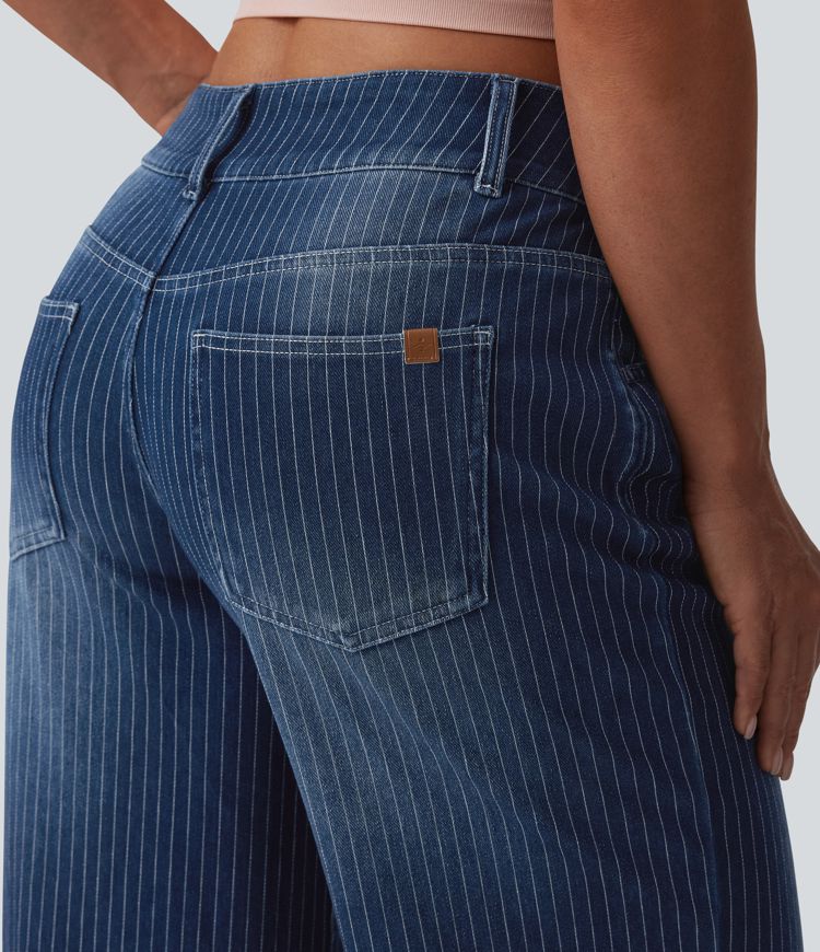 Halara Flex™ - Lässige Jeans mit niedrigem Bund, mehreren Taschen, Streifen und weitem Bein