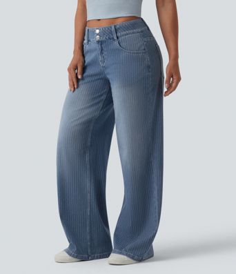 Halara Flex™ - Lässige Jeans mit niedrigem Bund, mehreren Taschen, Streifen und weitem Bein