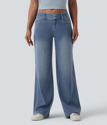 Halara Flex™ - Lässige Jeans mit niedrigem Bund, mehreren Taschen, Streifen und weitem Bein