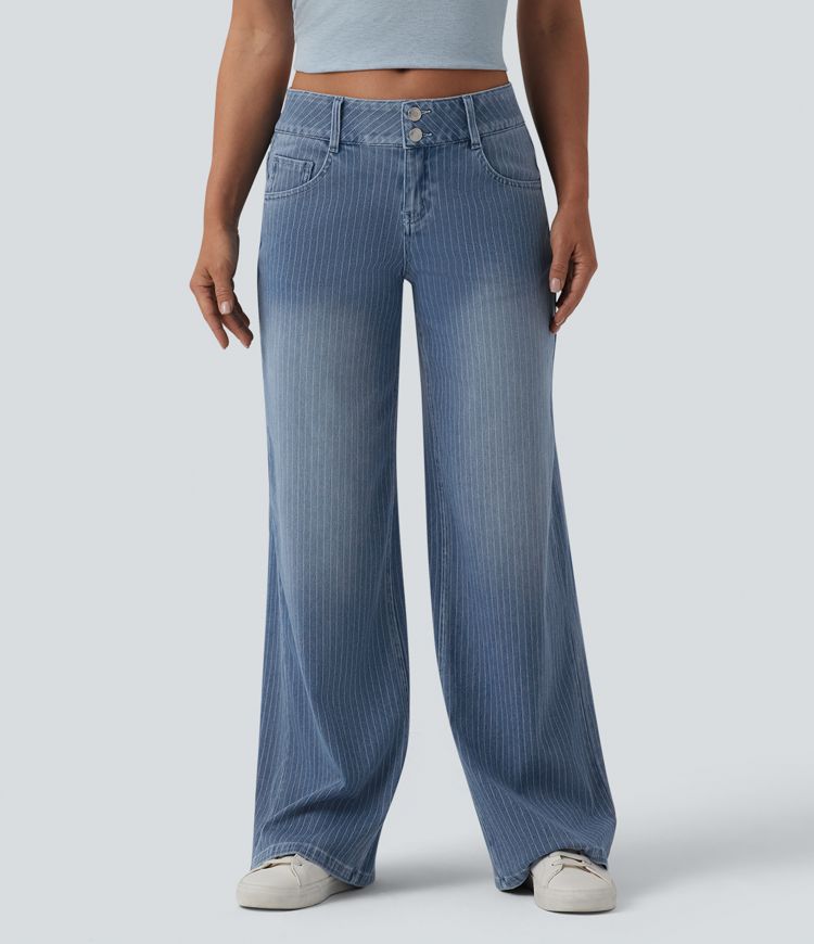 Halara Flex™ - Lässige Jeans mit niedrigem Bund, mehreren Taschen, Streifen und weitem Bein