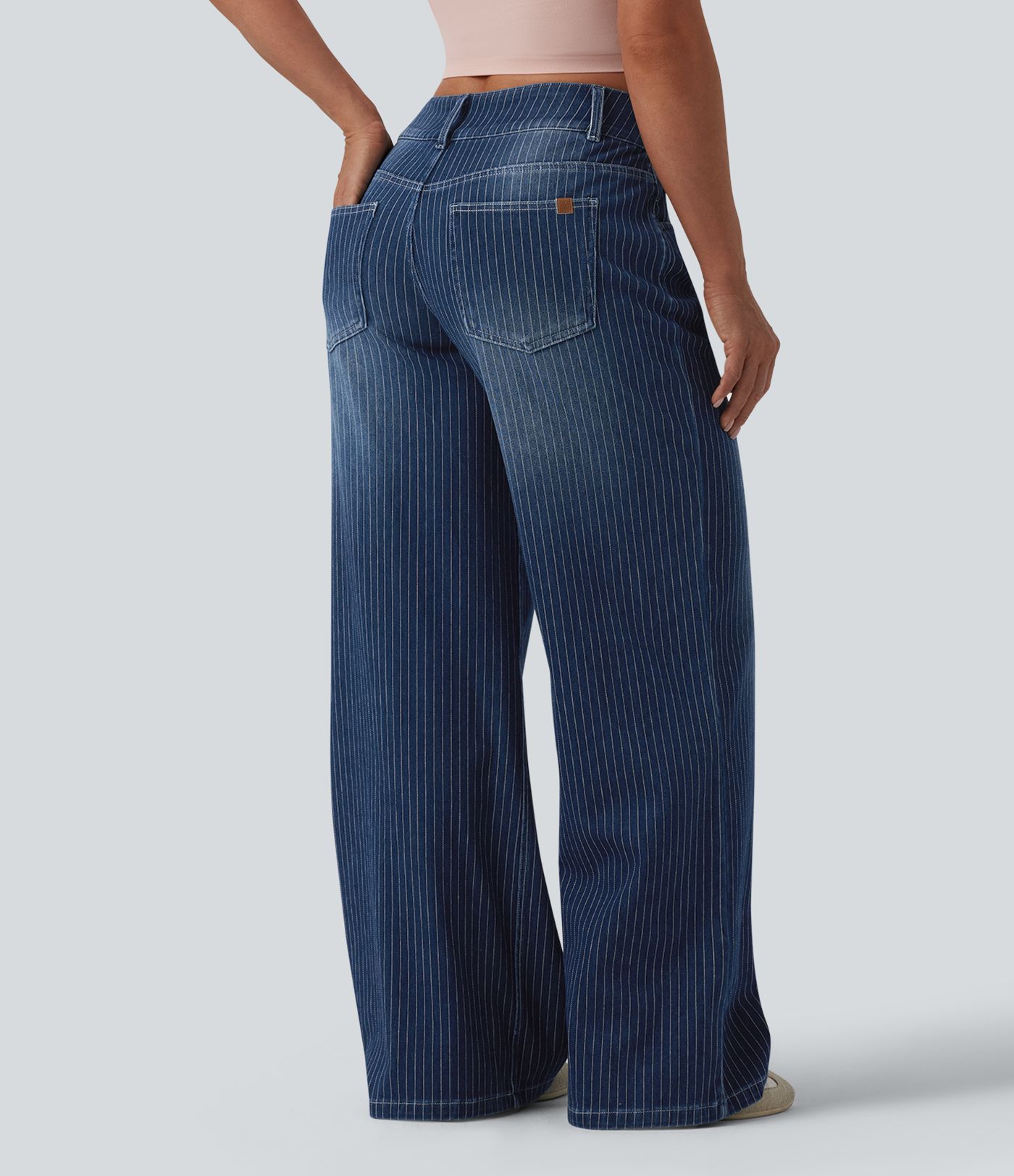 Halara Flex™ - Lässige Jeans mit niedrigem Bund, mehreren Taschen, Streifen und weitem Bein