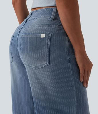 Halara Flex™ - Lässige Jeans mit niedrigem Bund, mehreren Taschen, Streifen und weitem Bein