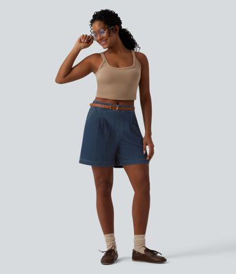 Halara Flex™ Mid Rise Denim Casual Bermuda Shorts with Pockets