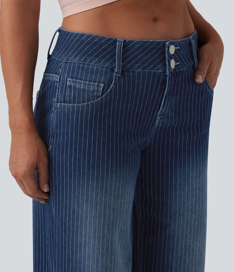 Halara Flex™ - Lässige Jeans mit niedrigem Bund, mehreren Taschen, Streifen und weitem Bein