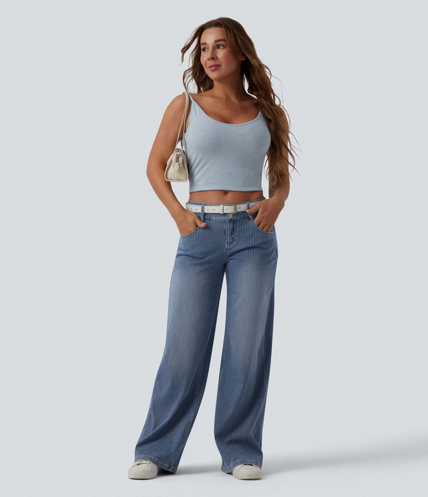 Halara Flex™ - Lässige Jeans mit niedrigem Bund, mehreren Taschen, Streifen und weitem Bein