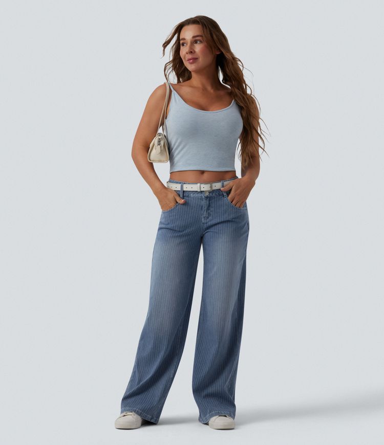 Halara Flex™ - Lässige Jeans mit niedrigem Bund, mehreren Taschen, Streifen und weitem Bein